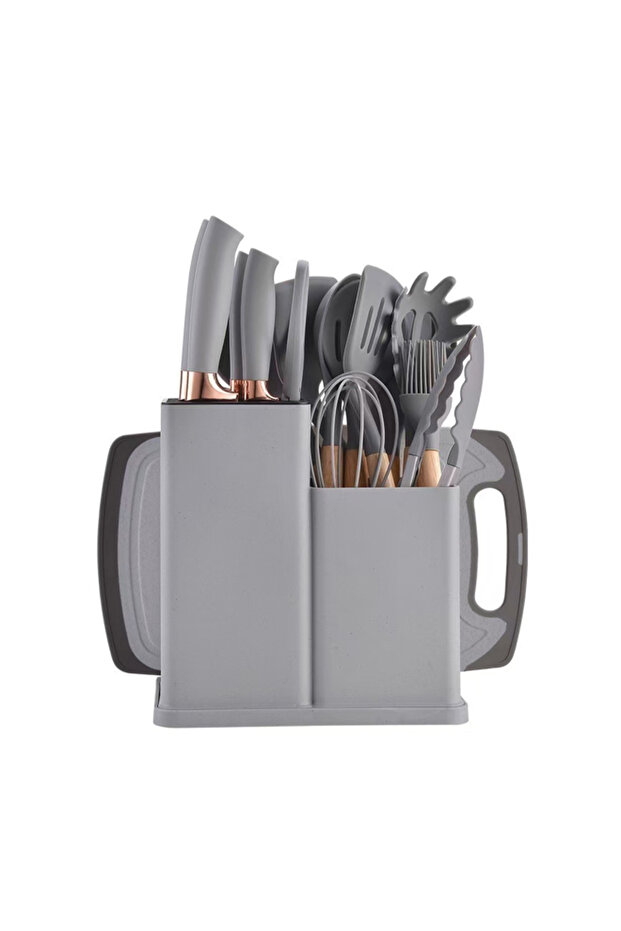 19 Pieces Cooking Utensils Set, Kitchen Knife Set, Includes Tongs, Spoon, Spatula and Turner, Heat Resistant, Food Grade, Silicone and Wooden Handles, Non Stick Kitchen Knife Sets and Cutlery