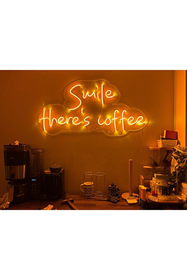 Smile Coffee LED Neon Tablo | Kafe Mutfak Duvar Dekoru | Pleksi Işıklı Yazı Tablosu 100x50 - 3