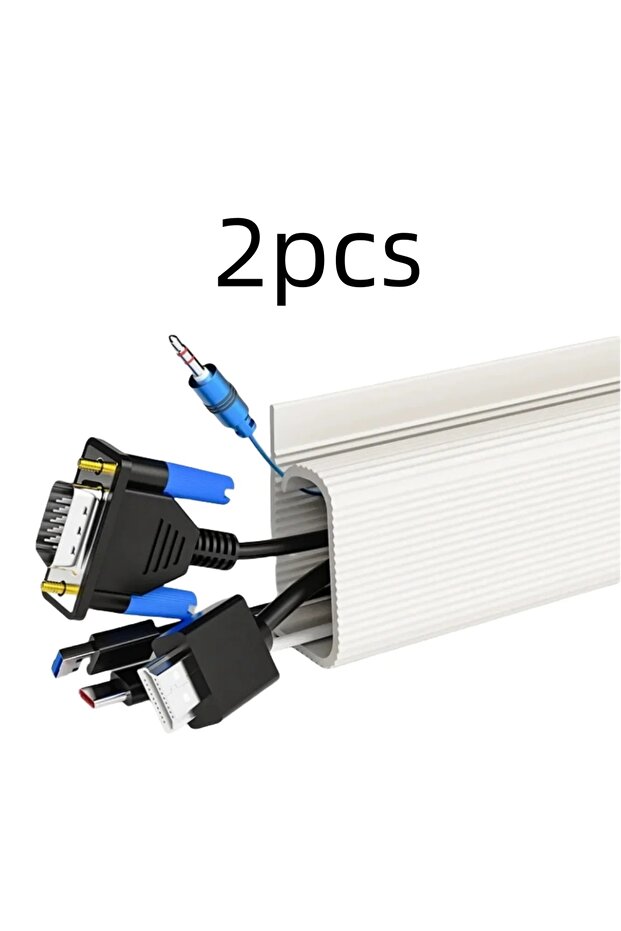 2 قطعة منظم كابلات مكتبي من PVC، قناة إدارة الكابلات تحت المكتب، مخفي أسلاك، بدون D