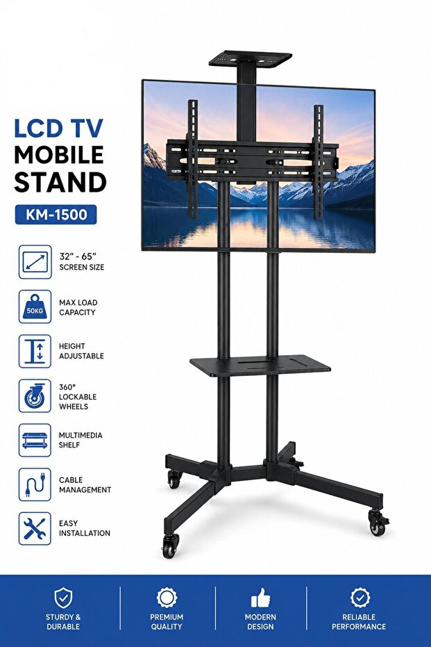 Single Monitor Fully Adjustable Computer Desk TV Mount with Wheels Caster Articulating Stand