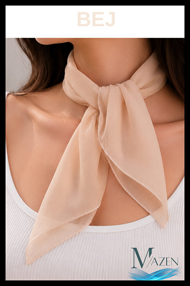 Beige Chiffon Scarf | Women's Neck Scarf | Thin Light Fabric Accessory 45X45 cm