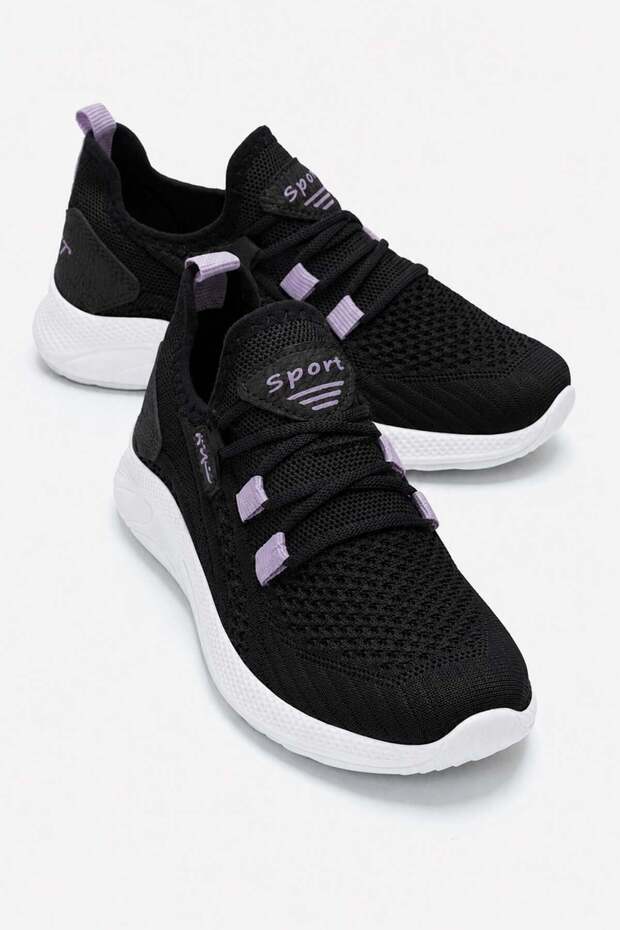Side Striped Knitwear Children's Sports Shoes Black Lila White