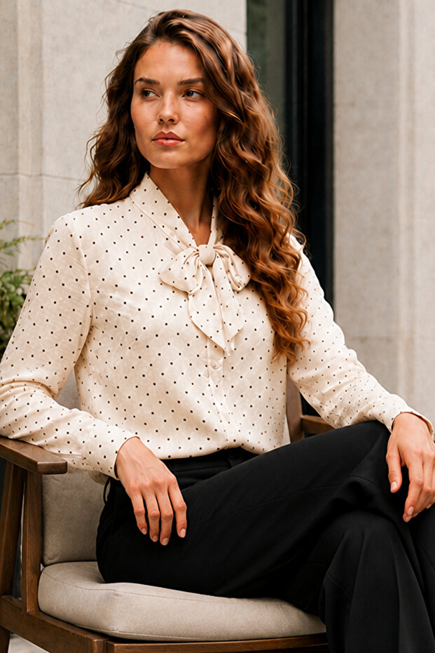Scarf Polka Dot Shirt B20391 Beige