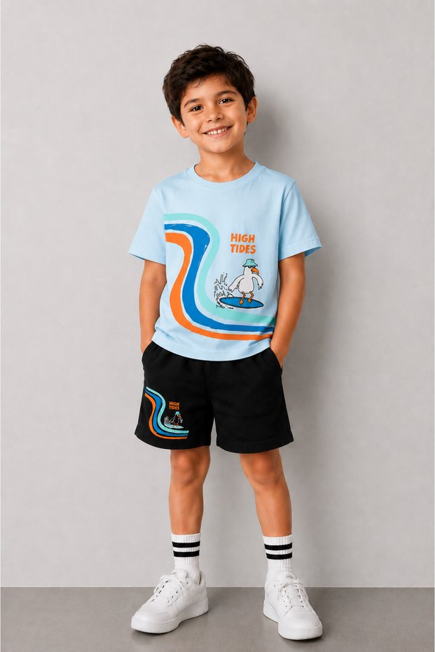 T-Shirt and Shorts Set for Boys and Girls, 100% Cotton, Summer Comfortable Fit, Printed Sports Casual Set (Shorts and T-Shirt Set)