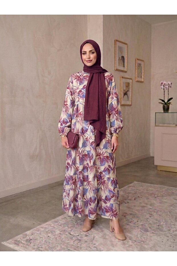 Modal Cotton Summer Patterned Viscose Dress - Anti-Sweat Flowy Hijab Dress