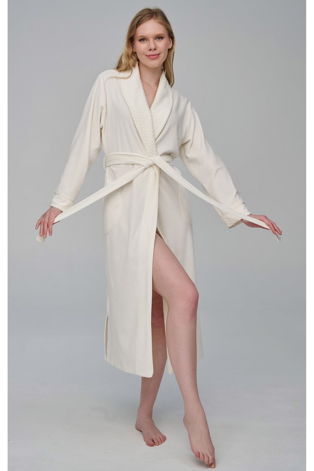 Women's Collar Pyramid Jacquard Shawl Niki Velvet Bamboo Cotton Dressing Gown