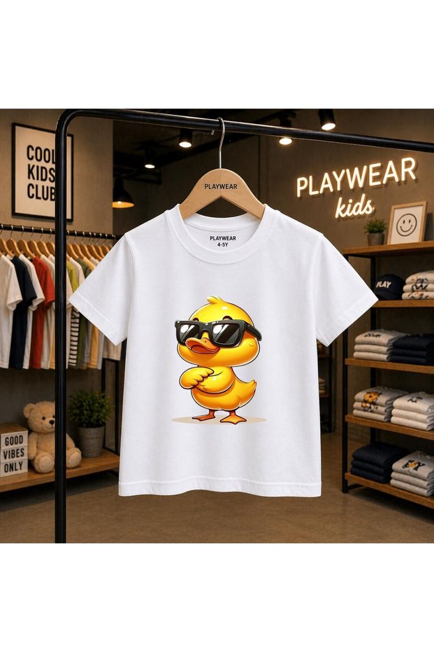 Duck Shiny Glasses Printed 100% Children's Unisex T-Shirt 5 6 -7 8-9 10 -11 12 Years Old