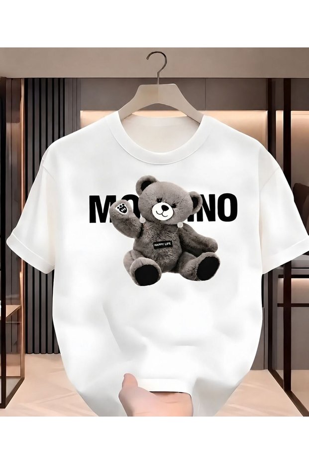 Women Milano Bear Printed White Tshirt