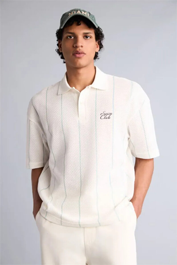 Cotton Loose Fit Polo Collar Slogan Printed Short Sleeve Polo Shirt G4273AX26SM