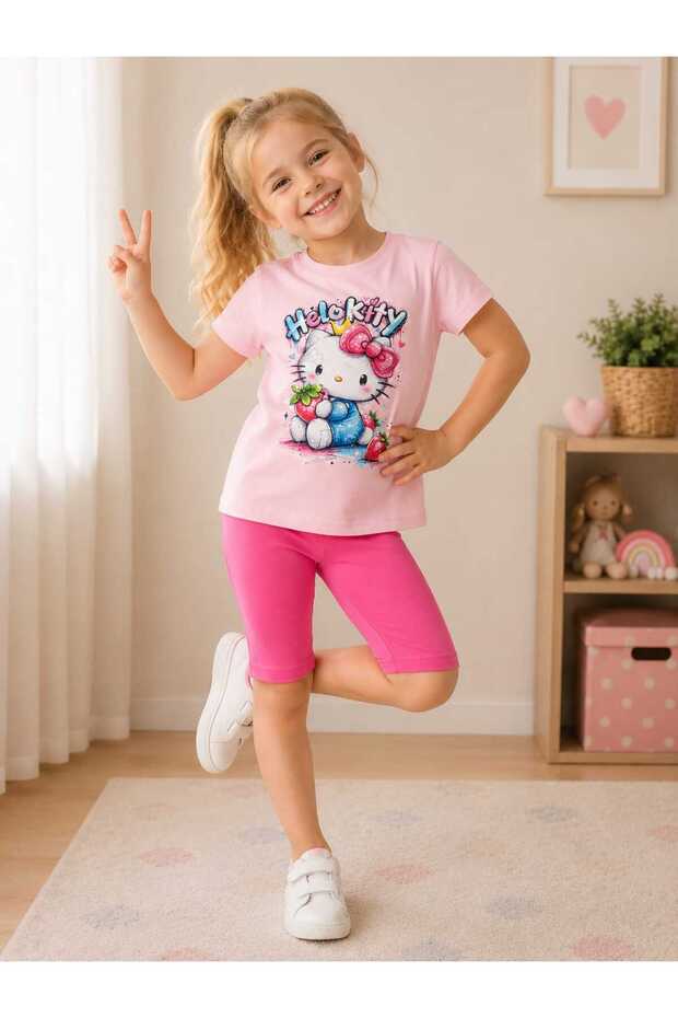 Hello Kitty Printed Girls' Short Tights Summer Two-Piece Set