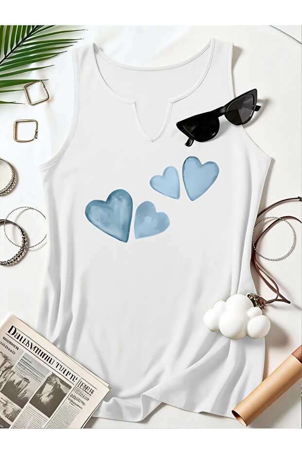 Women's Mix Printed Half V-Neck Sleeveless Regular Fit Comfortable T-Shirt