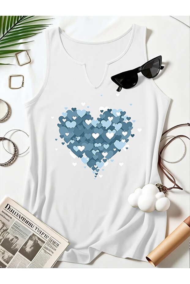 Women's Mix Printed Half V-Neck Sleeveless Regular Fit Comfortable T-Shirt