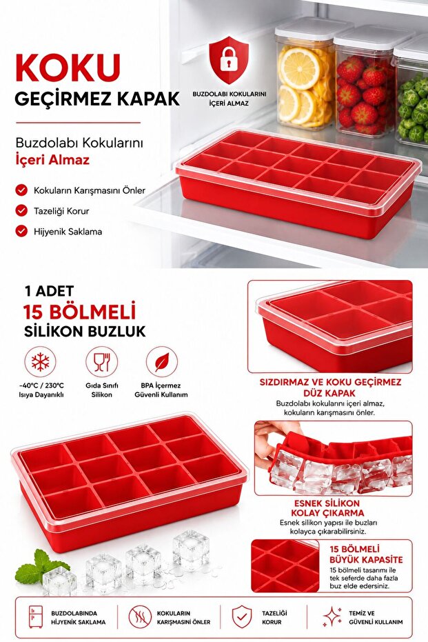 Silicone Lid Ice Tray 15 Li Red