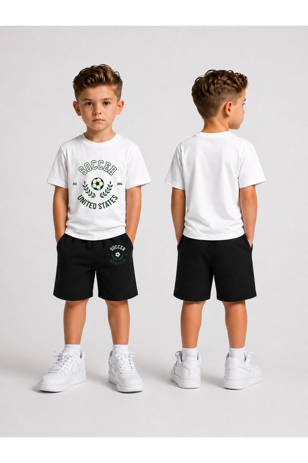 Children's T-Shirt and Shorts Set Printed Summer Cotton Comfortable Fit Boys' Sports Combination