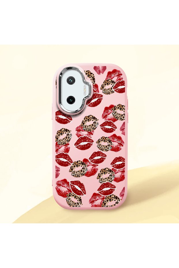 Poco F7 Compatible Case Camera Protector Pink Silicone Couple Phone Case Kiss Pattern