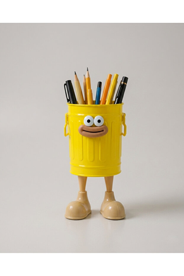 Cute and Funny Desktop Pen Holder with Metal Body - Yellow