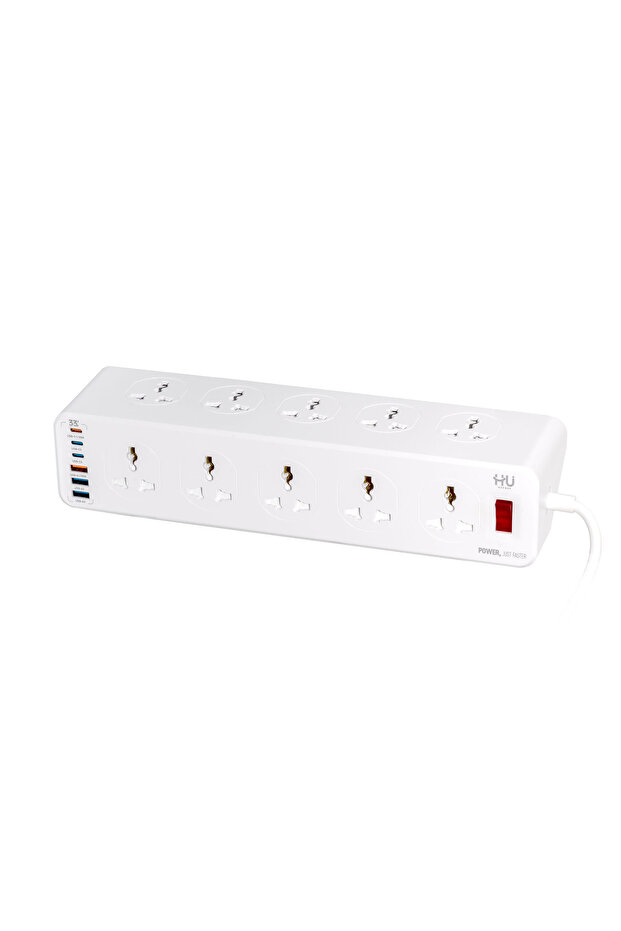 Universal Power Socket Tower Extension – 10 Outlet Power Strip with 33W USB Charging, 2500W Multi Plug Tower, 45° Tilt Design for Home & Office