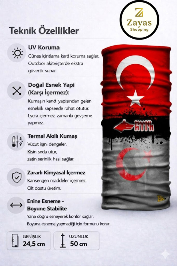 Zayas Turkish Flag Motif Tactical Neck Gaiter Buff - Cancer-Causing Substance-Free Flexible Fabric