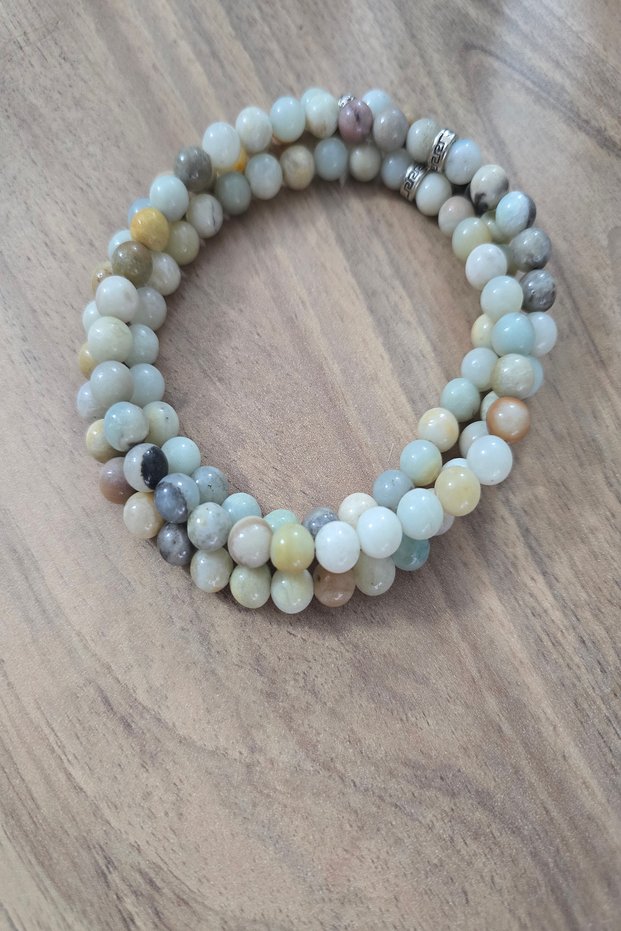 Certified 6 mm 99-Piece Amazonite Natural Stone Necklace-Bracelet