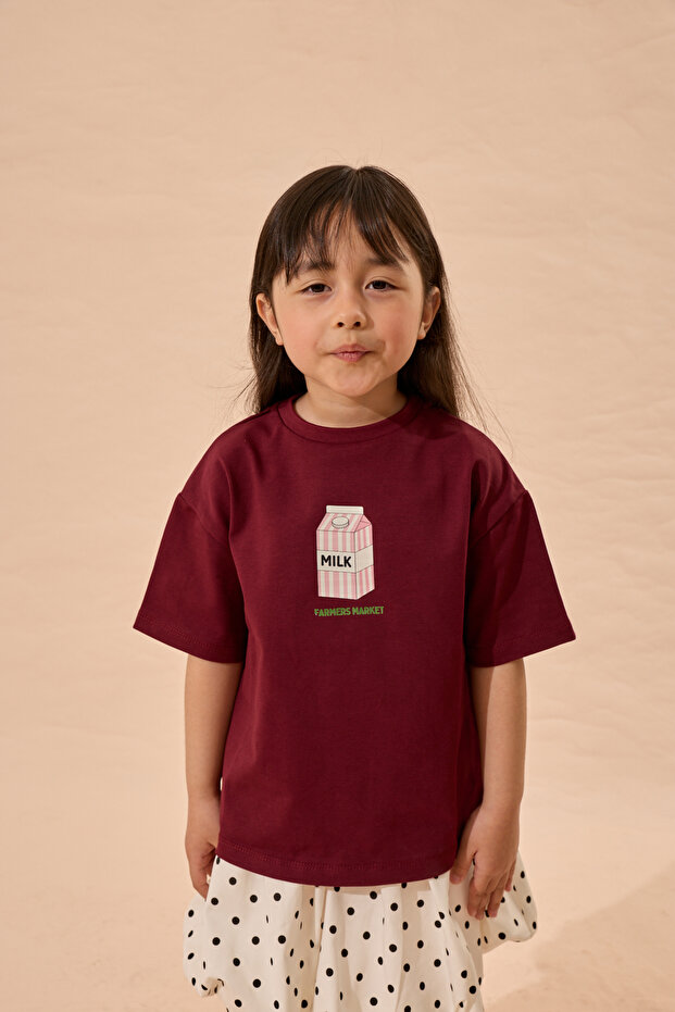 Milk Print Oversize Cotton T-Shirt Plum