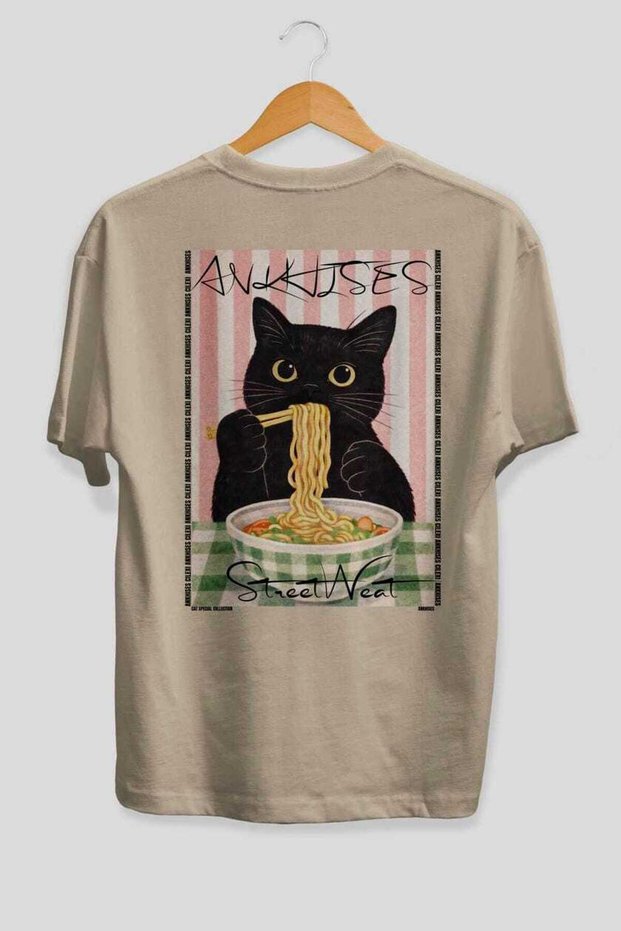 For the Love of Cats 28 Cats Printed Beige Oversize T-Shirt 100% Cotton Unisex Cat Lover Premium Design