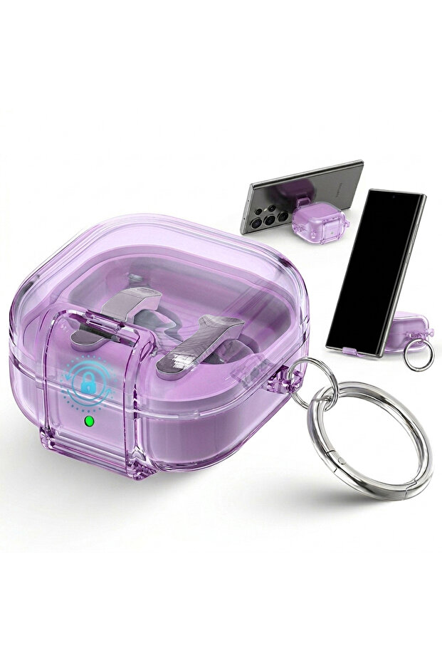 Samsung Galaxy Bud 4 Pro Case/Buds4 Case Clear Lock Clip with Phone Stand -Purple