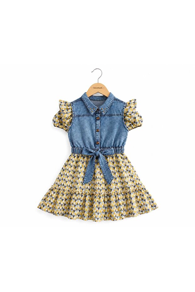 Girl's Denim Look Patterned Dress