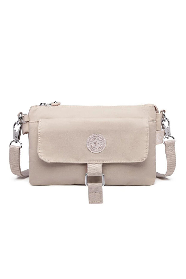 Daily Small Size Waterproof Crinkle Fabric Women's Phone and Messenger Bag Beige