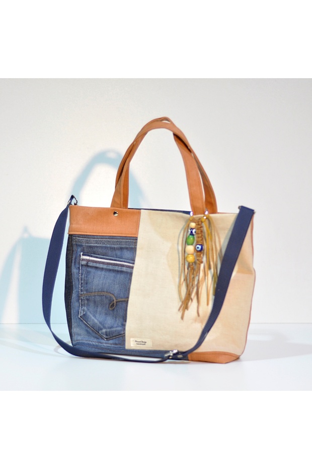 Brick Color Design Denim Patchwork Shoulder Bag (Adjustable Strap Gift)