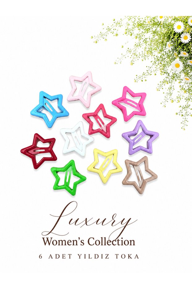 Luxury Women's Set of 6 Colorful Star Snap Hair Clips
