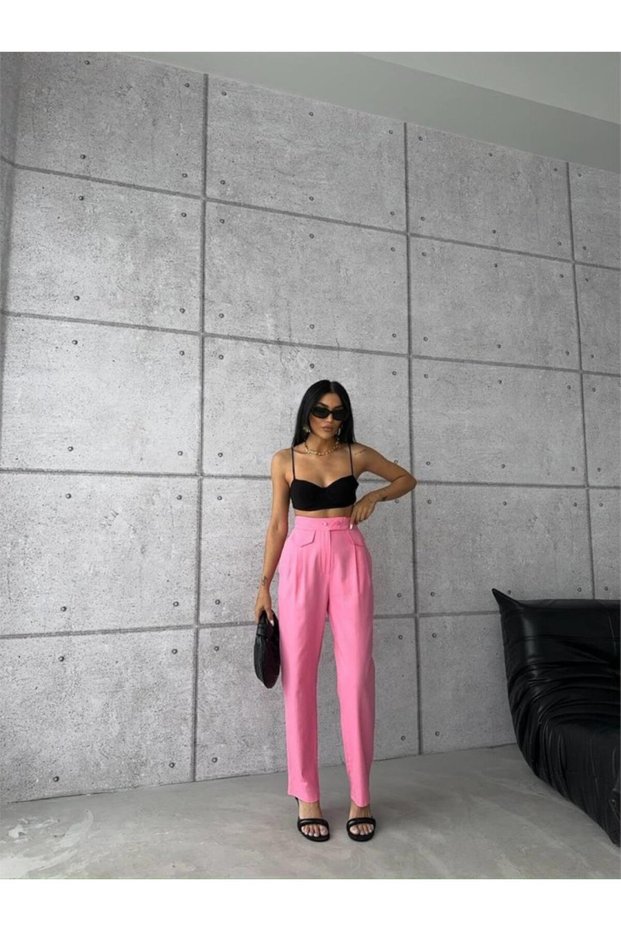 Pants Closed Pocket 3 Button Detail - Pink