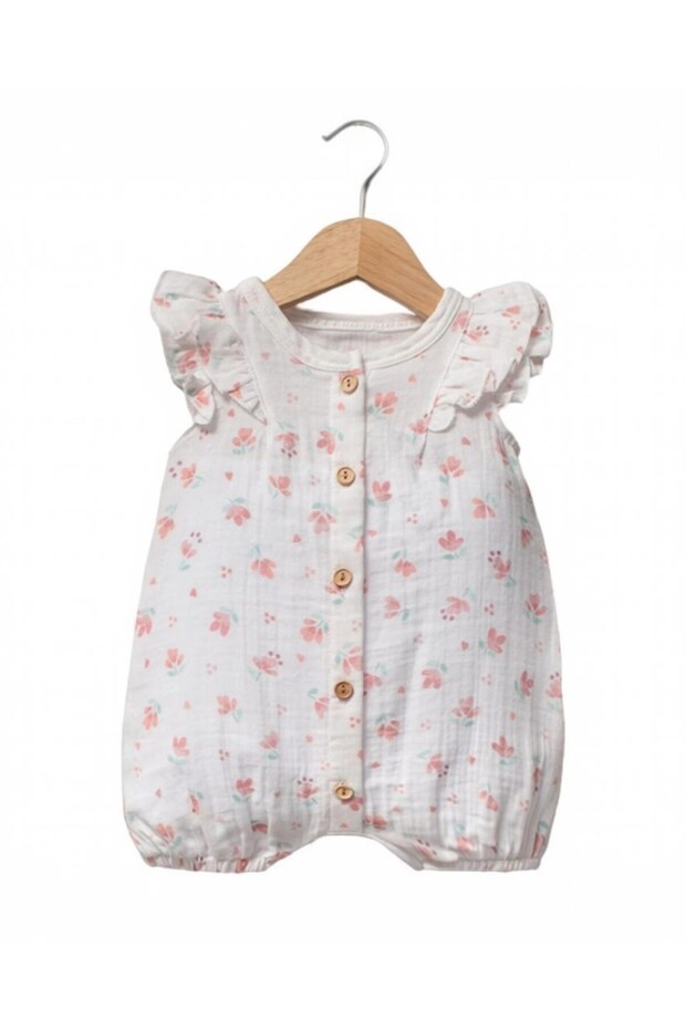 Baby Girl Summer Floral Printed Muslin 0-3-6-9 Months Buttoned Romper / Newborn Summer Jumpsuit