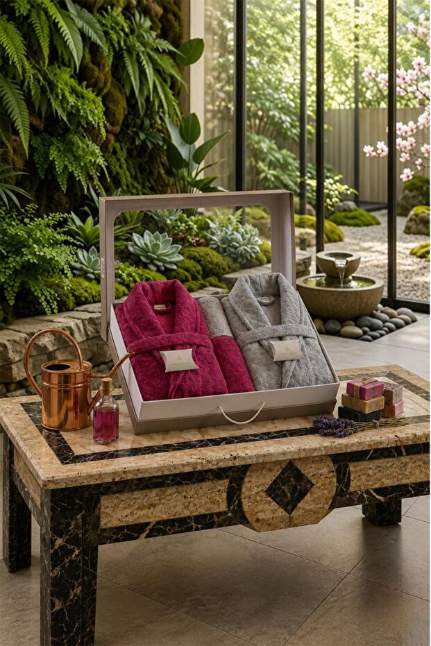 Zigora 8 Piece Family Bathrobe Set Claret Red - Gray