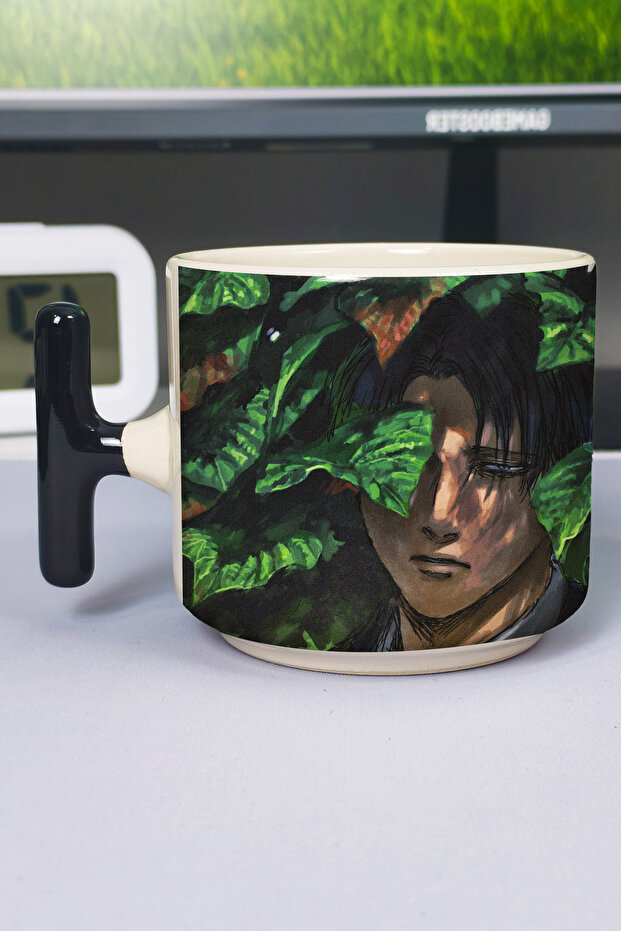 Levi Ackerman Anime Printed Ceramic Luxury Mug (1 Piece) T-Shaped Special Black Handle Wave Handle V4T
