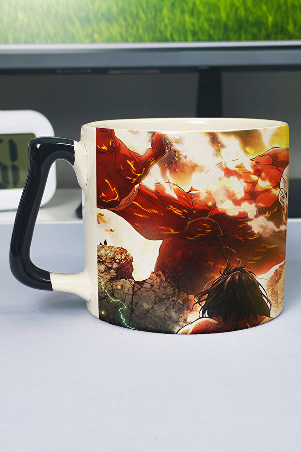 Attack on Titan Anime Printed Ceramic Luxury Mug (1 Piece) Custom Black Handle Wave Handle V5D