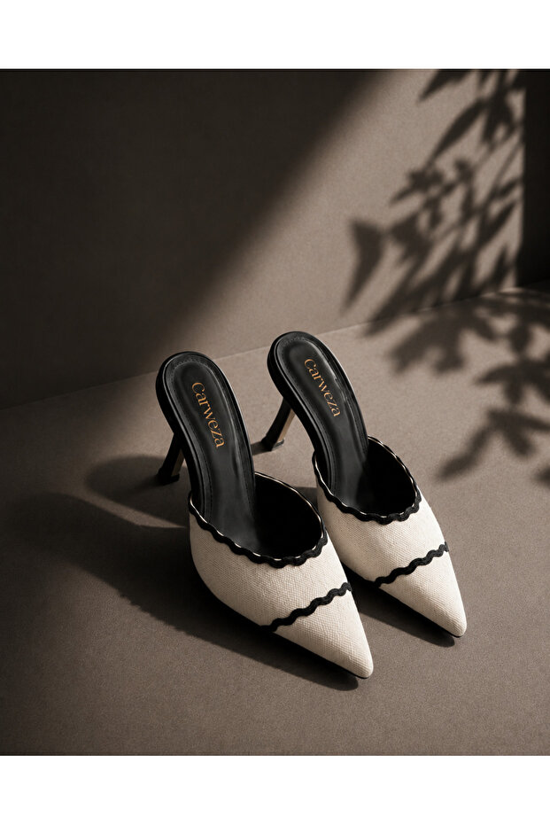 Mim Off-White Linen Heeled Slippers