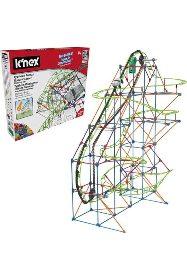 مجموعة بناء قطار الملاهي المثيرة KNex Typhoon Frenzy (649 قطعة)