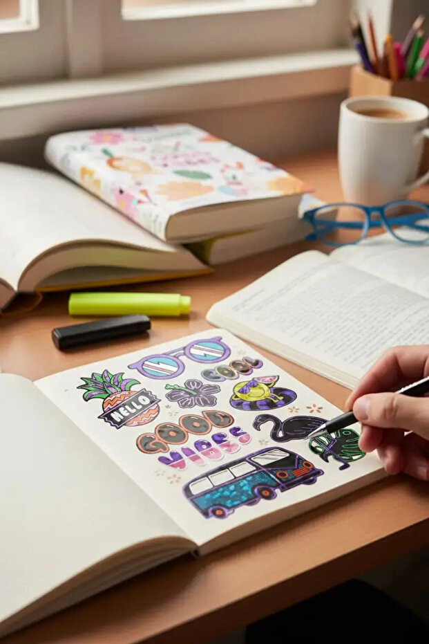 Gıpta Good Vibes Hologram Sticker Set – 3D Shiny Effect Notebook and Phone Stickers 21 cm