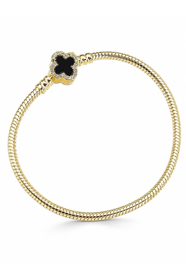 Brass Charm Zircon Stone Clover Model Gold Color Women's Bracelet
