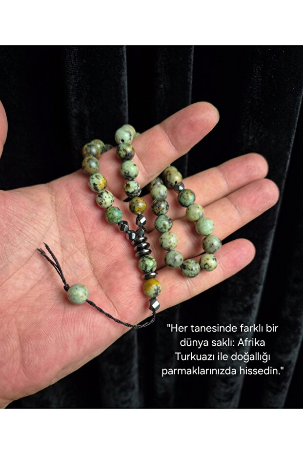 Güleç Natural Stone African Turquoise Natural Stone Prayer Beads 8 mm 33-Piece Sphere Cut