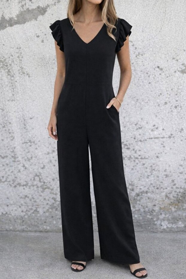 Women's Short Sleeve V-Neck Long Aerobin Jumpsuit with Deep Back Lacing