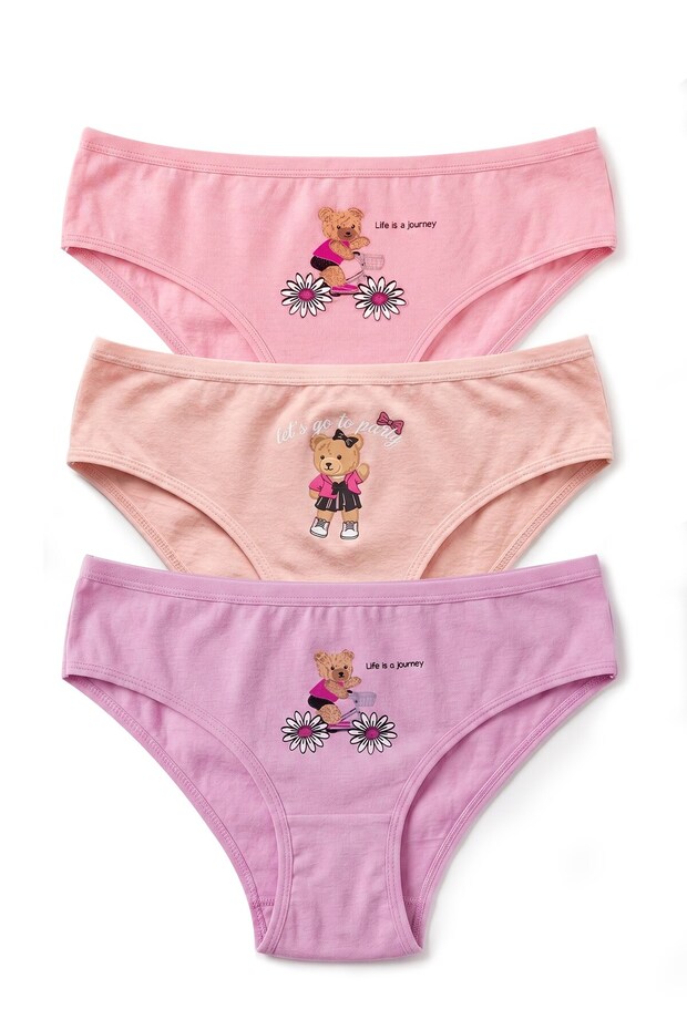 Girl's 3-Piece Cotton Underwear with Printed Comfort-Focused Design (8823-3)