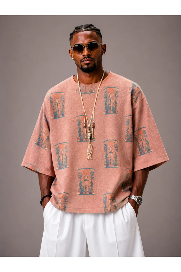 Oversize Cotton Linen Patterned Tshirt - 1