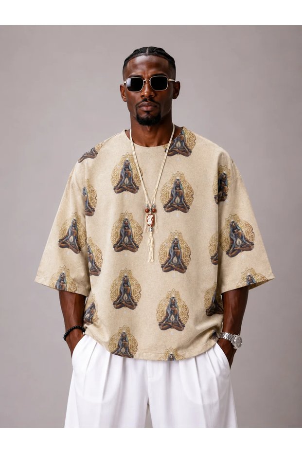 Oversize Cotton Linen Patterned Tshirt