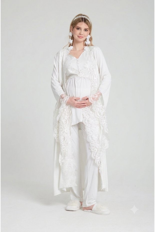 Venera Lace Detailed Maternity Pajama Set 3-Piece Maternity Pajama Set