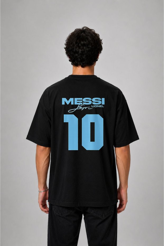Lionel Messi Argentina Flag Printed Cotton Crew Neck Black T-Shirt T-Shirt
