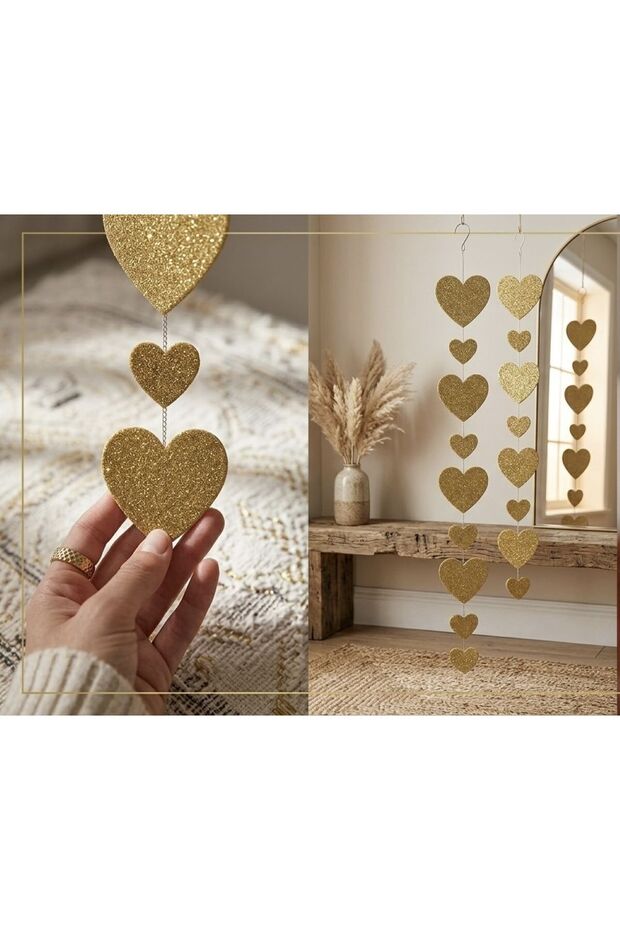 Gold Heart Glitter Eva Pendant Ornament 1.35 cm 1 Piece