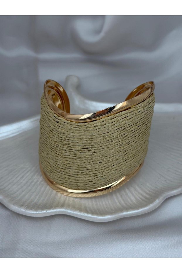 Gold Color Wicker Textured Wide Cuff Bracelet – Bohemian Chic Women's Cuff Bracelet