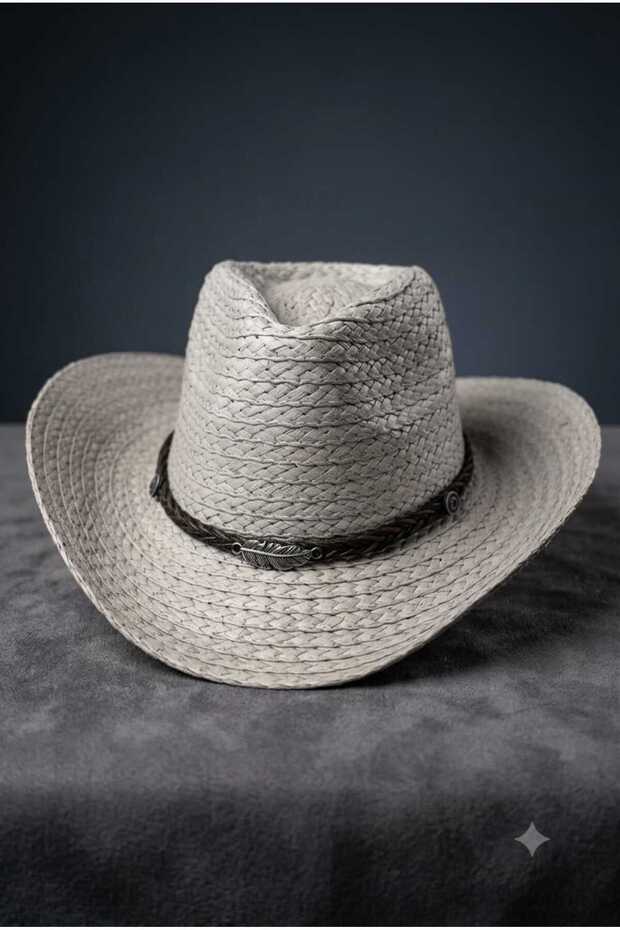 Unisex Straw Cowboy Hat, Summer Beach and Vacation Hat, Summer Hat with Decorative Feather Detail
