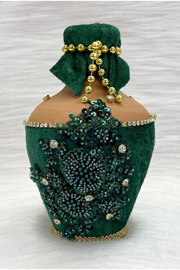 Emerald Green Test, Velvet and Applique Luxurious Shiny Stone Decorated Bridal Henna Night Test, Wedding Cube, Earth Test